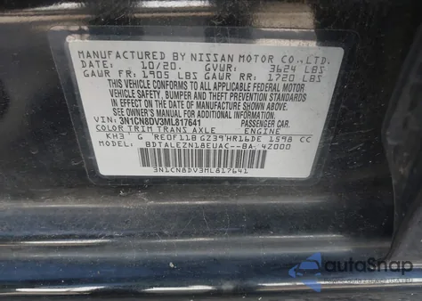 2021 Nissan Versa S Xtronic Cvt from USA, damaged, VIN 3N1CN8DV3ML817641